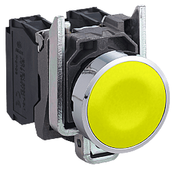 Schneider XB4BA51 Sarı Düz Başlıklı Metal Buton 22mm 1NO Yaylı
