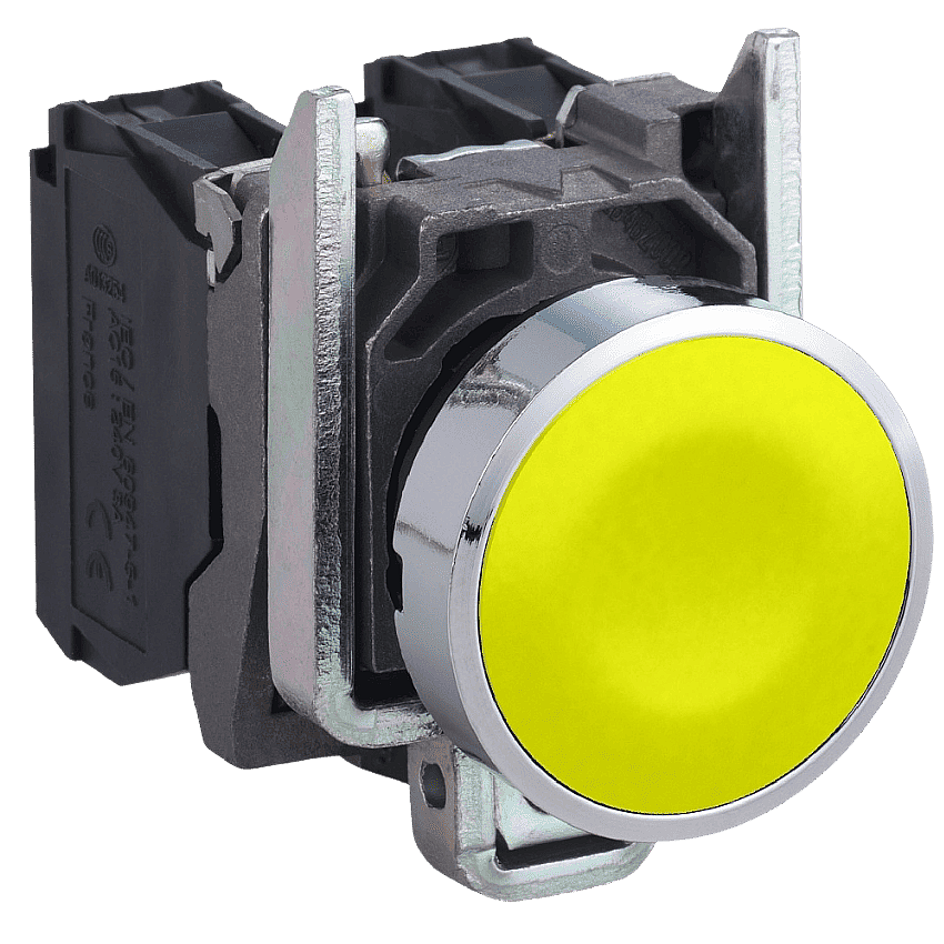 Schneider XB4BA51 Sarı Düz Başlıklı Metal Buton 22mm 1NO Yaylı - 1