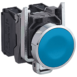 Schneider XB4BA61 Mavi Düz Başlıklı Metal Buton 22mm 1NO Yaylı