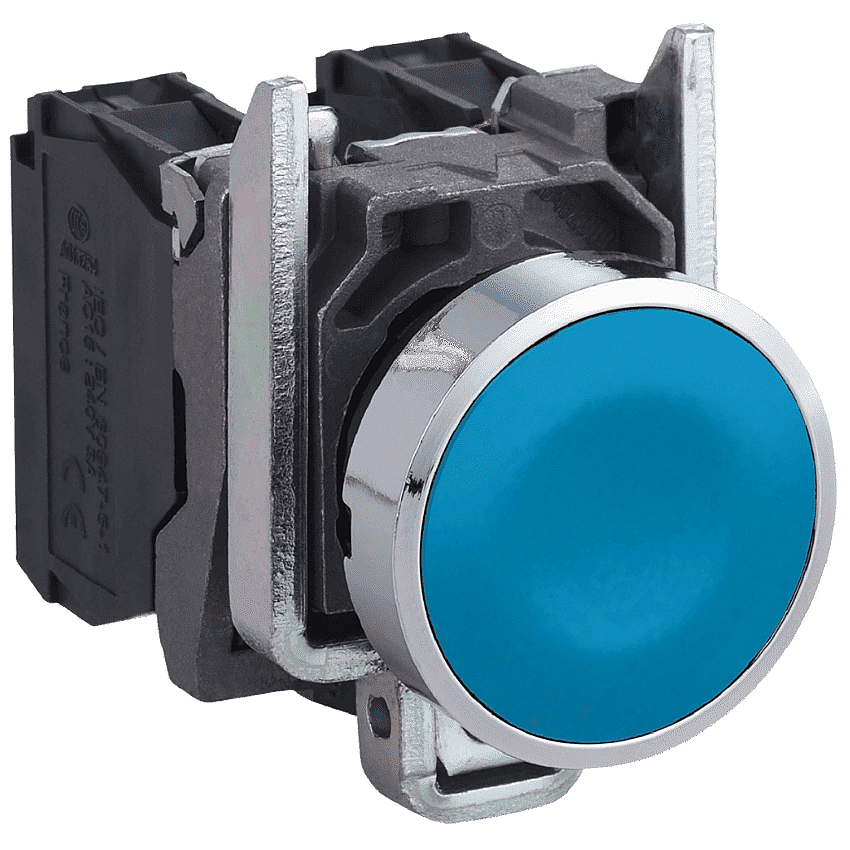 Schneider XB4BA61 Mavi Düz Başlıklı Metal Buton 22mm 1NO Yaylı - 1