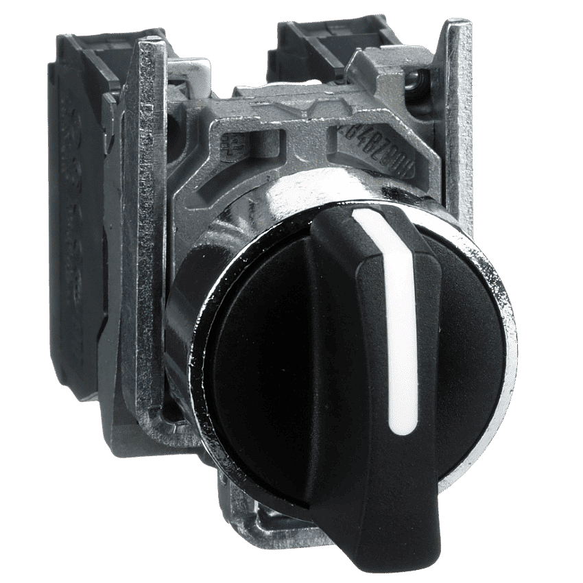 Schneider XB4BD33 Siyah Metal Mandal Buton 22mm 3 Konumlu Kalıcı 2NO - 1