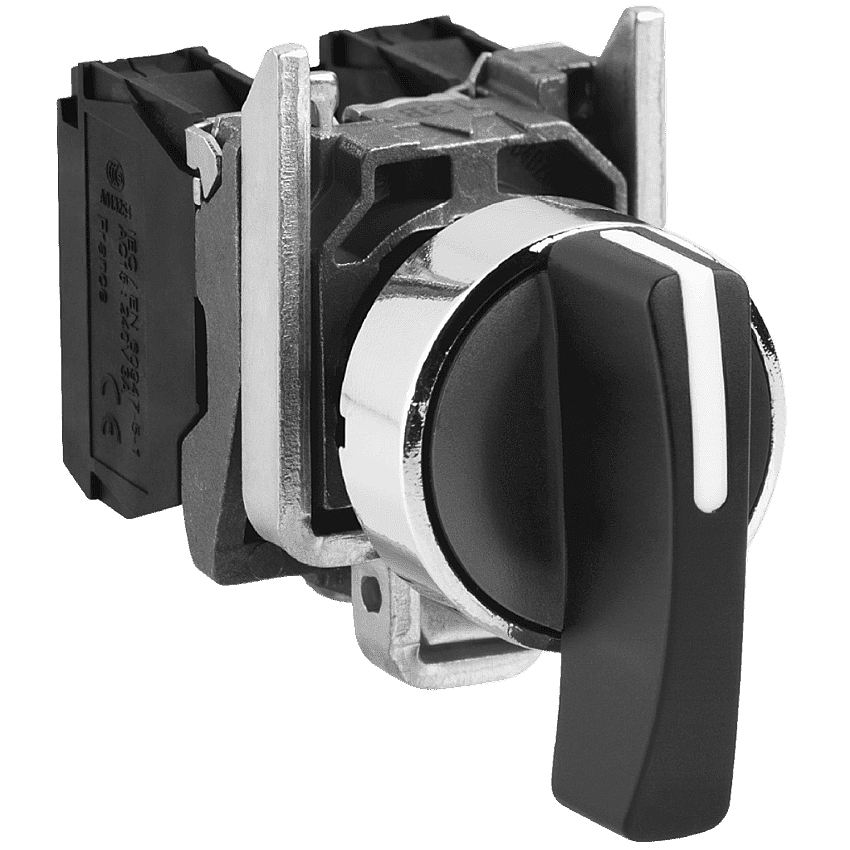 Schneider XB4BJ53 Siyah Metal Mandal Buton 22mm 3 Konumlu Ortaya Yaylı 2NO - 1