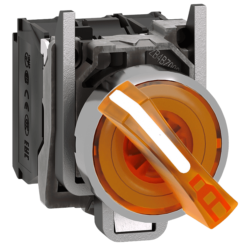 Schneider XB4BK125B5 24V AC/DC Turuncu LED Işıklı Metal Mandal Buton 22mm 2 Konumlu 1NO+1NC Kalıcı - 1