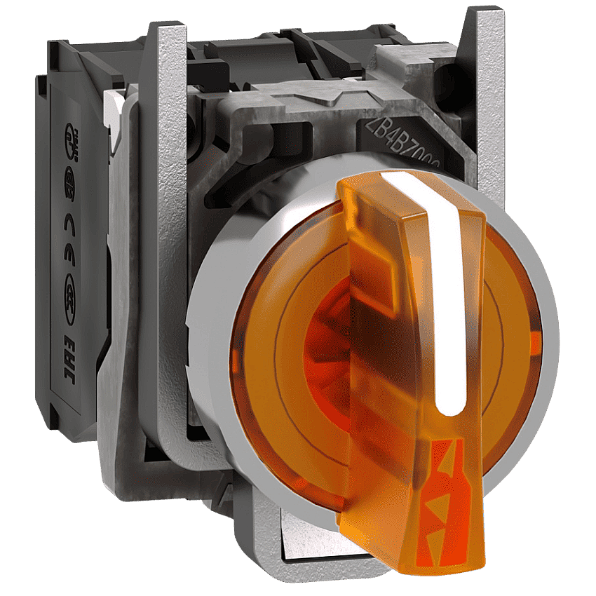 Schneider XB4BK135B5 24V AC/DC Turuncu LED Işıklı Metal Mandal Buton 22mm 3 Konumlu 1NO+1NC - 1