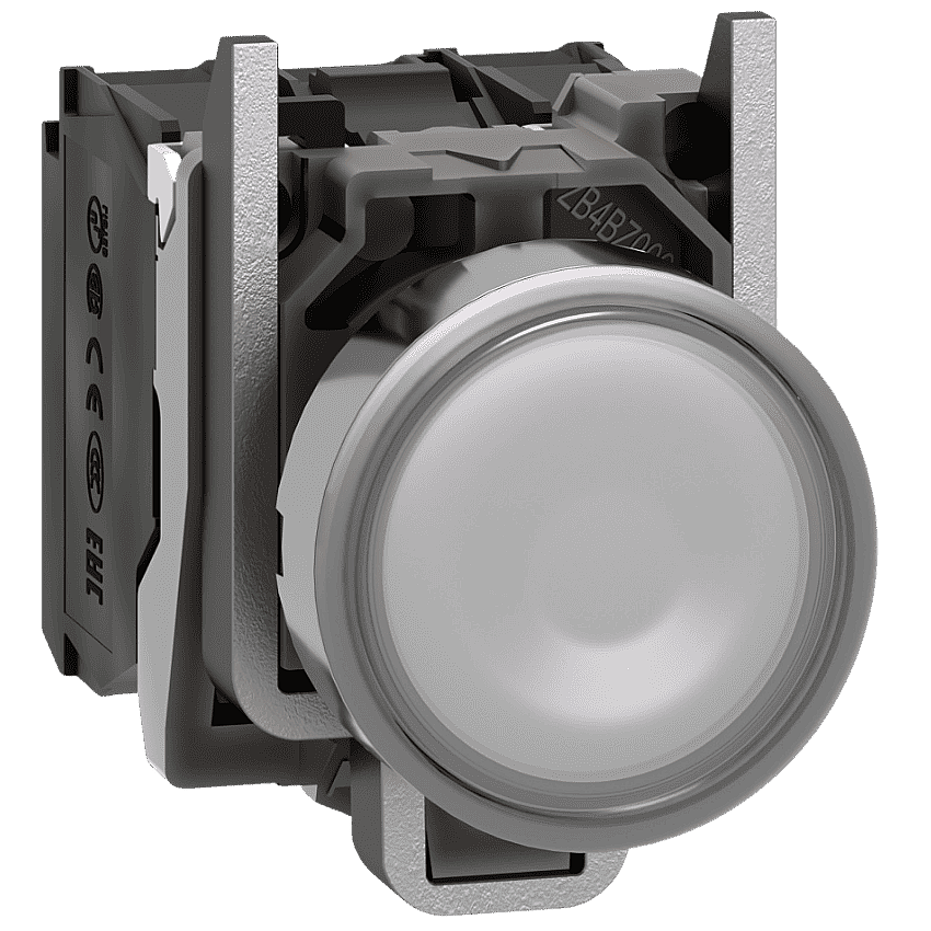 Schneider XB4BW31B5 24V AC/DC Beyaz Işıklı Düz Metal Buton 22mm 1NO+1NC Yaylı - 1