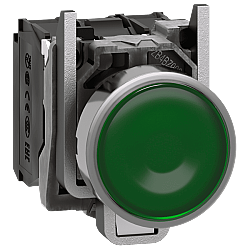 Schneider XB4BW33M5 230V AC Yeşil Işıklı Düz Metal Buton 22mm 1NO+1NC Yaylı