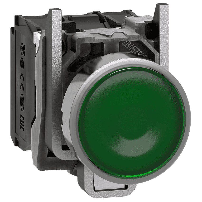 Schneider XB4BW33M5 230V AC Yeşil Işıklı Düz Metal Buton 22mm 1NO+1NC Yaylı - 1