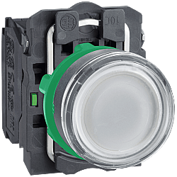 Schneider XB5AW3165 230V Beyaz Işıklı Düz Plastik Buton 22mm Ampullü 1NO+1NC Yaylı
