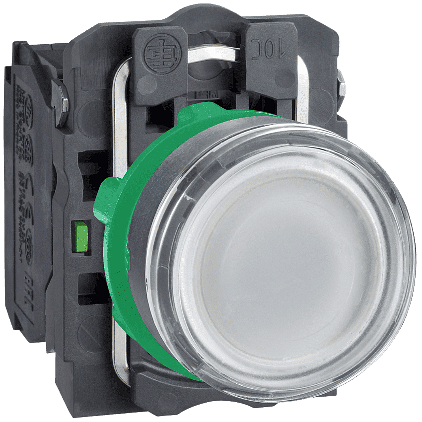 Schneider XB5AW3165 230V Beyaz Işıklı Düz Plastik Buton 22mm Ampullü 1NO+1NC Yaylı - 1