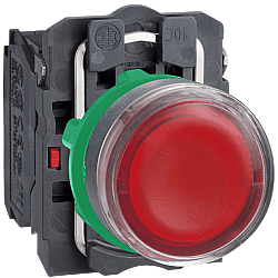 Schneider XB5AW3465 230V Kırmızı Işıklı Düz Plastik Buton 22mm Ampullü 1NO+1NC Yaylı