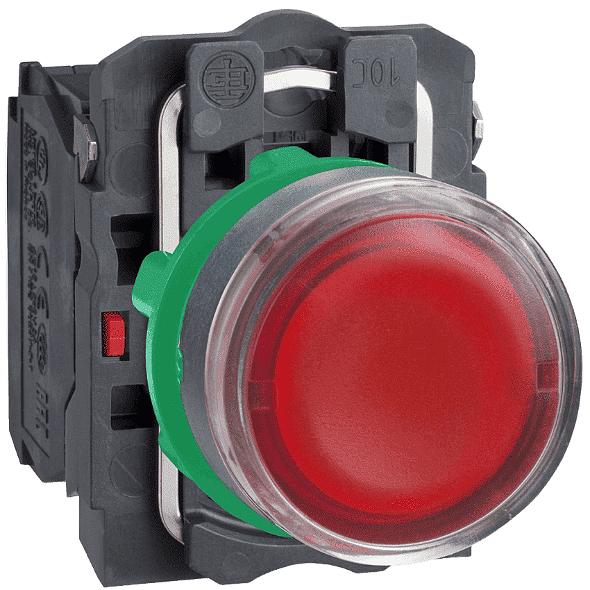 Schneider XB5AW3465 230V Kırmızı Işıklı Düz Plastik Buton 22mm Ampullü 1NO+1NC Yaylı - 1